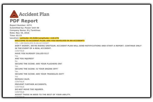 AccidentPlan - Report with lat and lon highlighted